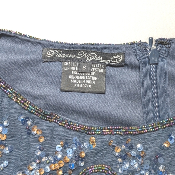 NWT Pisarro Nights Beaded Mesh Midi Cocktail Dress in Navy - Picture 14 of 16